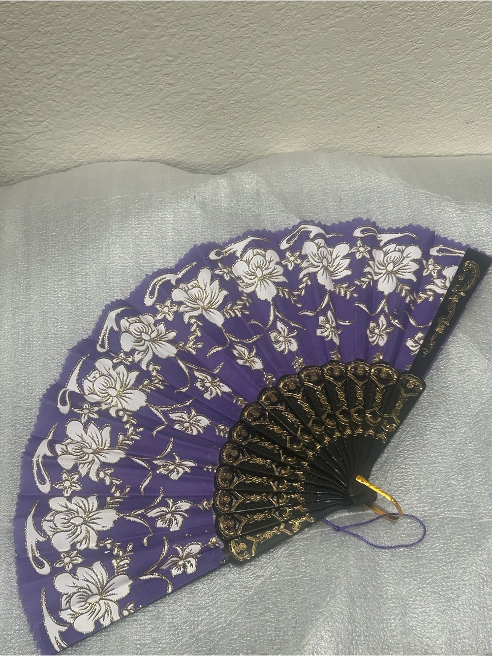Decorative Purple Floral Folding Hand Fan for Women